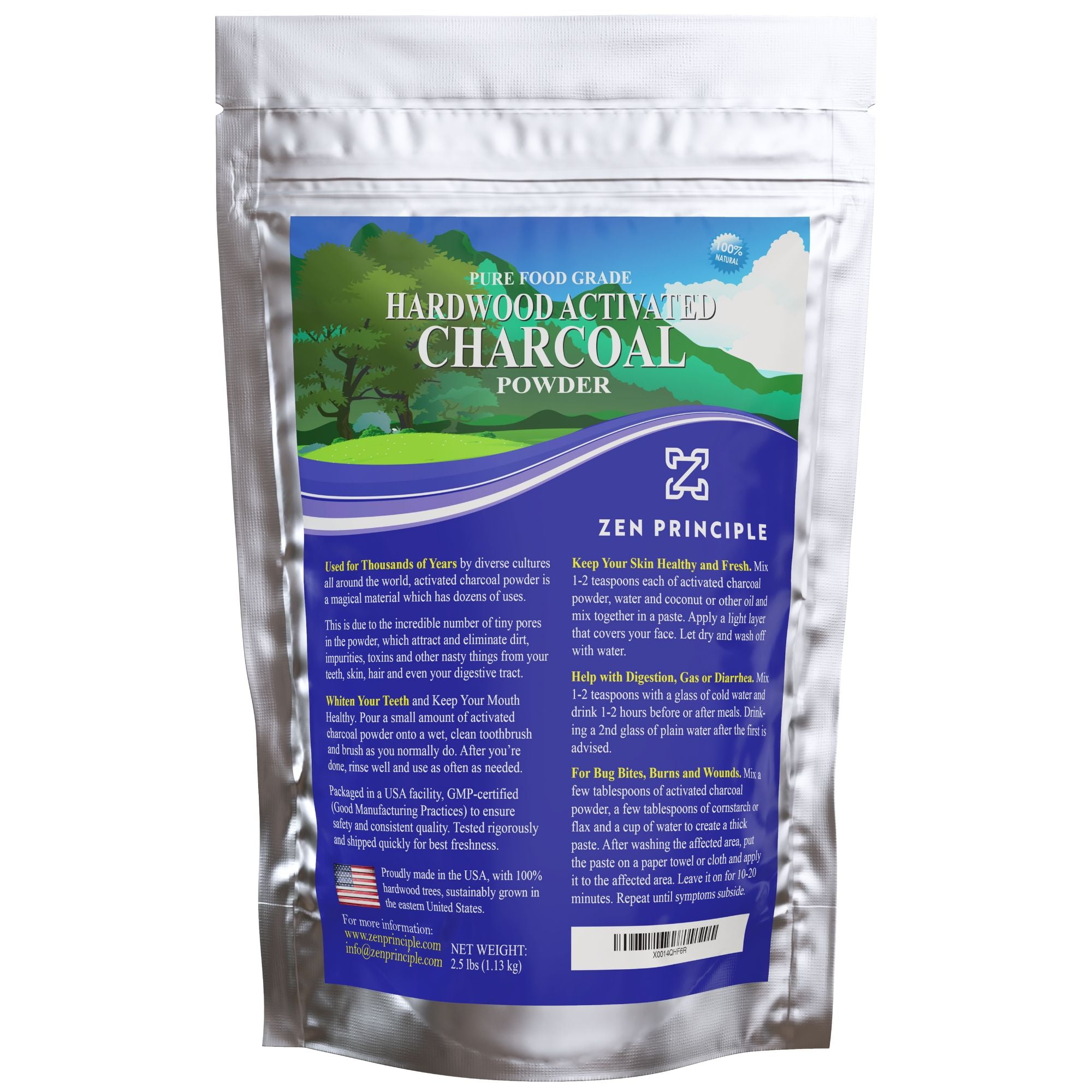 Zen Principle Hardwood Activated Charcoal Powder 100% from USA Trees, 2.5 lb (40 oz)