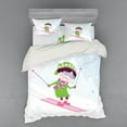 thumbnail image 2 of Sports Duvet Cover Set, Skiing Girl on Snowy Hill Joy Smiling Child on Pink Ski Winter Hobby Cartoon, Bedding Set with Shams and Fitted Sheet, 3 Sizes, by Ambesonne, 2 of 3