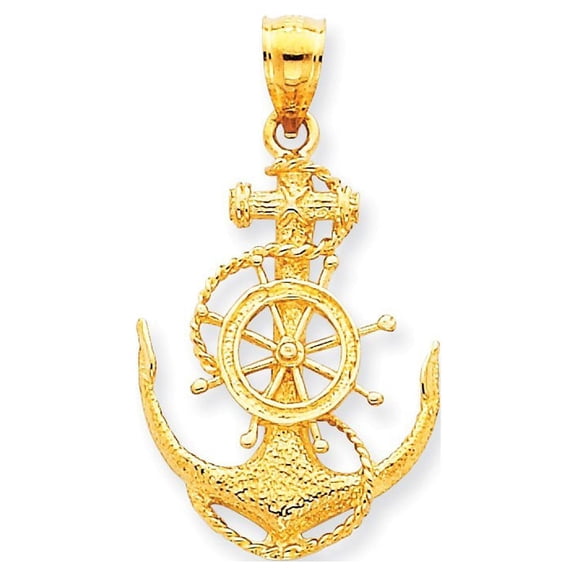 14k Yellow Gold Medium Anchor With Wheel Pendant - 1.9 Grams - Measures 31x17mm Wide