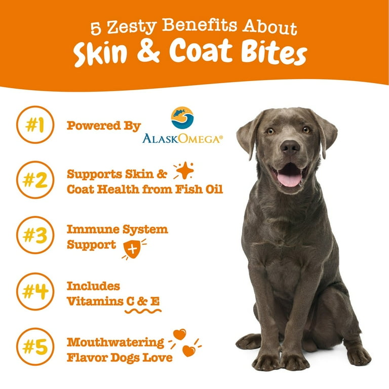 Zesty Paws Omega Bites For Skin & Coat Support Chicken Flavor with Alaskan Fish Oil Soft Chews for Dogs Zesty Paws Omega Bites For Skin & Coat Support Chicken Flavor with Alaskan Fish Oil Soft Chews for Dogs