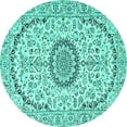 thumbnail image 1 of Ahgly Company Machine Washable Indoor Round Medallion Turquoise Blue Traditional Area Rugs, 7' Round, 1 of 4