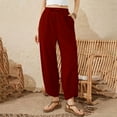 thumbnail image 2 of ManxiVoo Women Cotton Casual Pants Cross Cuff Detail Loose Fit Comfortable XXXL Size Red, 2 of 9