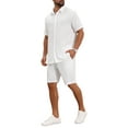 thumbnail image 5 of INSPIRE CHIC Men's 2 Pieces Sets Beach Short Sleeve Shirt & Shorts Striped Textured Outfits M White, 5 of 6