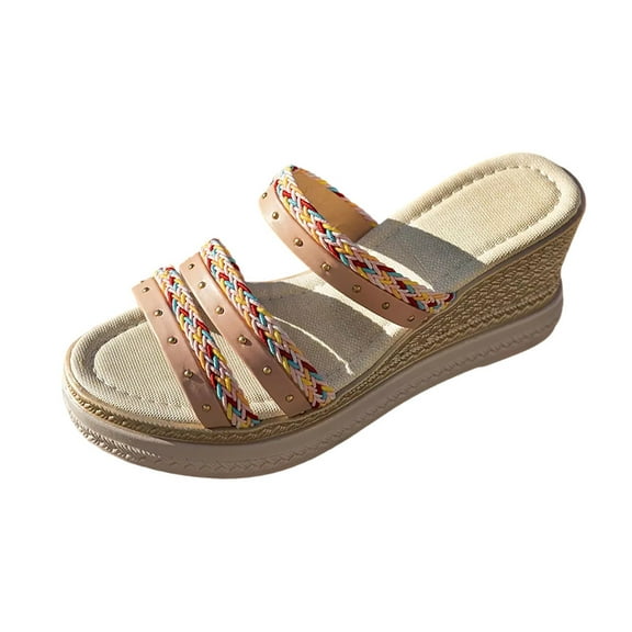 CQONEPT Peep Toe Wedge Sandals for Womens Slingback Dressy Cut-Out Espadrilles Platform Ankle Buckle Sandals Comfortable Casual Summer Wedges Shoes Pink Size 9.5