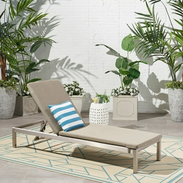 GDF Studio Cherie Outdoor Chaise Lounge with Cushion, Khaki and Gray