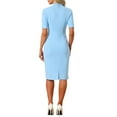 thumbnail image 3 of INSPIRE CHIC Women's Sheath Dress V Neck Short Sleeves Wear-to-Work Bodycon Midi Dresses XL Sky Blue, 3 of 6