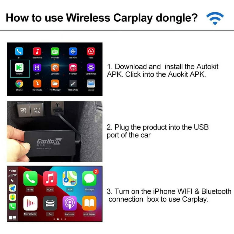  CarlinKit Wired CarPlay Dongle Android Auto for Car Radio with  Android System Version 4.4.2 and Above, Install The AutoKit App in The Car  System, Dongle Connect The Car's AutoKit App to