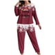 thumbnail image 2 of Conjunto de pantalones y blusa de poliéster para mujer, de manga larga, con estampado de moda, informal, para estar en casa, talla grande, 2 of 4