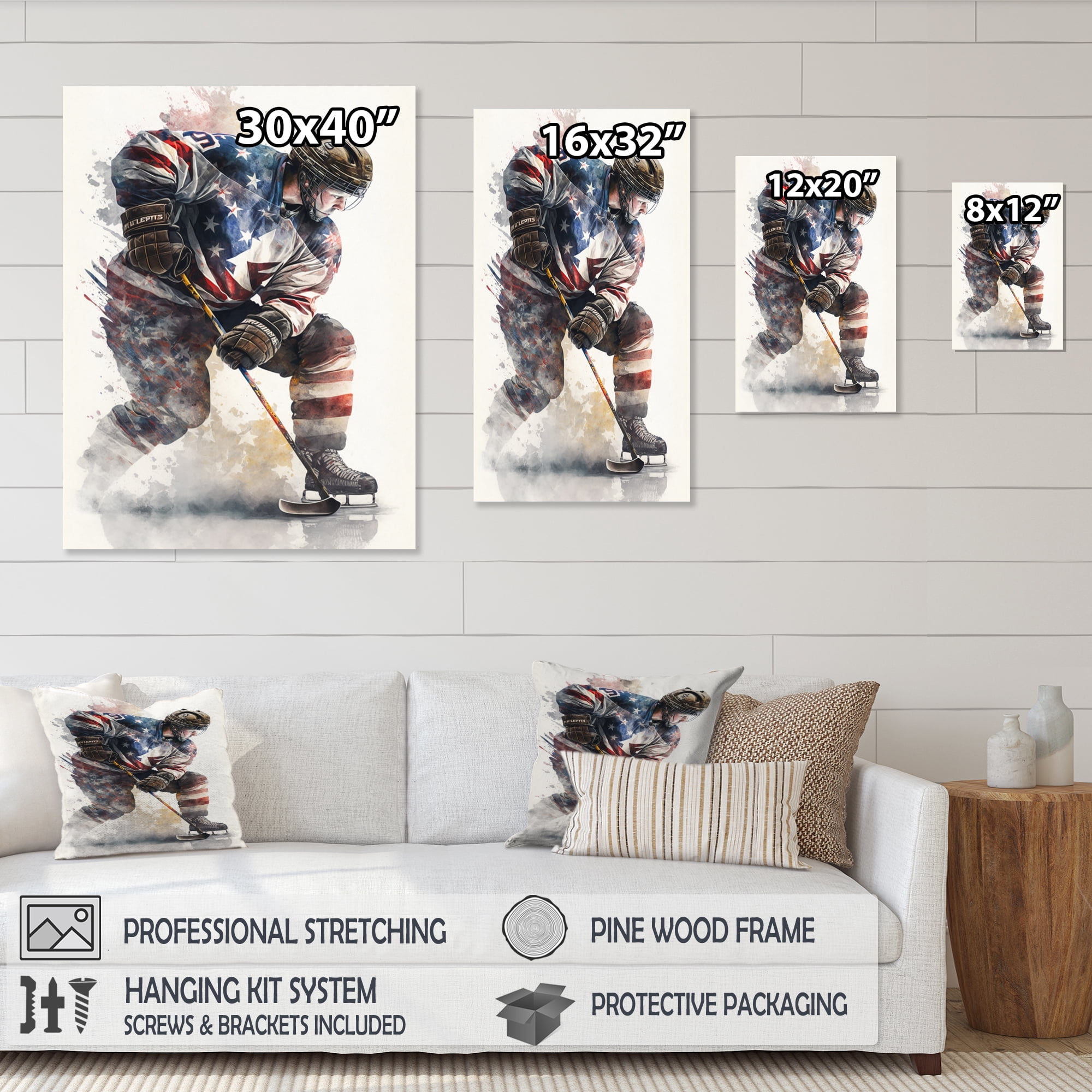 Designart Usa Hockey Player In Action V Canvas Wall Art