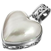 FIFI ROSE Heart White Mabe Cultured Pearl 925 Sterling Silver Pendant, 1 3/16"