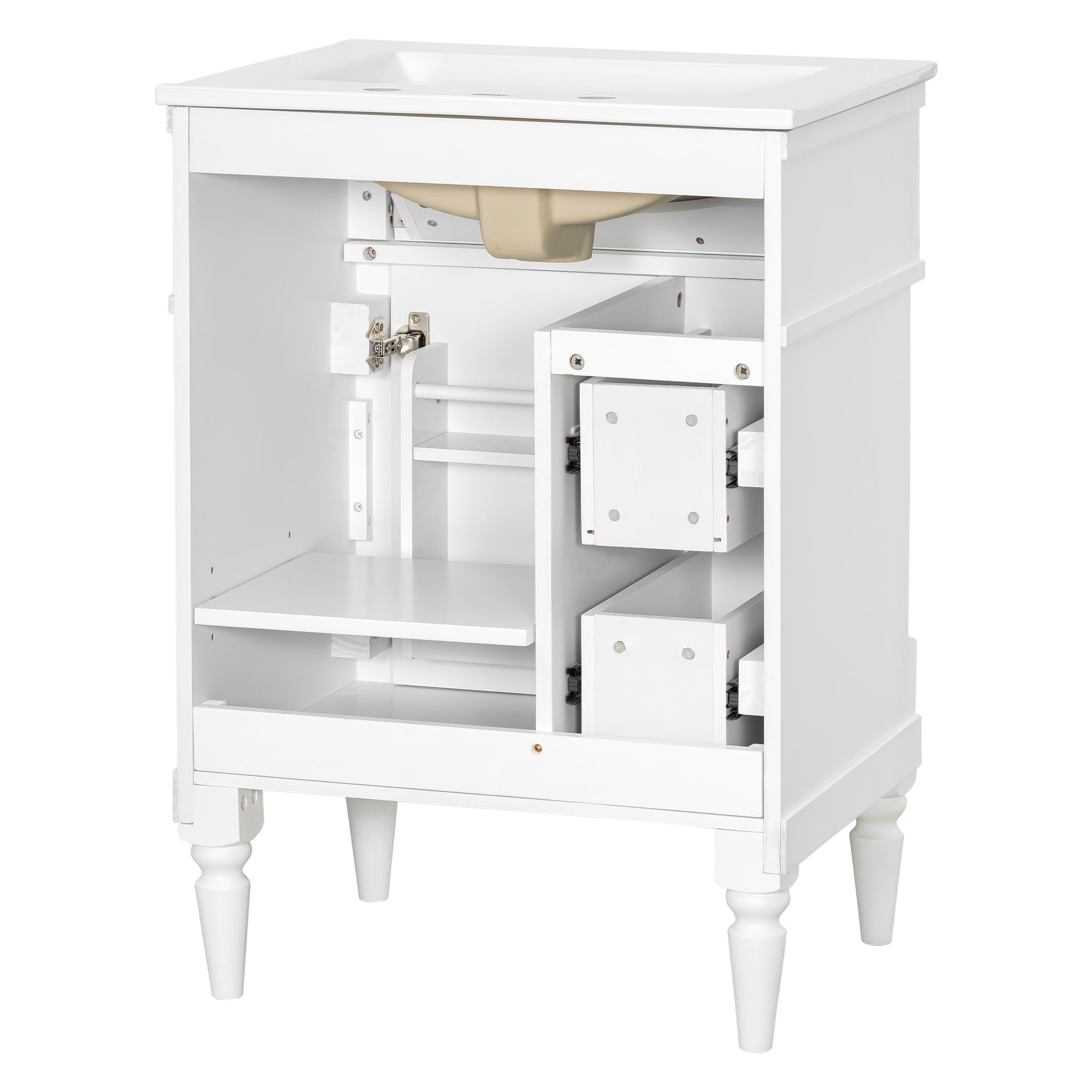 Alvantor 24" Bathroom Vanity with Ceramic Sink, Freestanding Storage Cabinet with Flip Drawers White