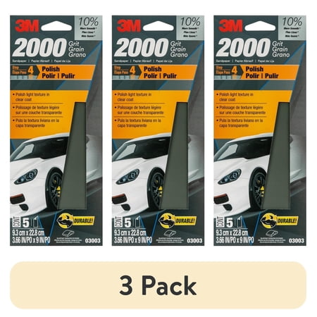 (3 pack) 3M Wetordry Sandpaper, 3 2/3 in x 9 in, 2000 Grit, 5-Pack
