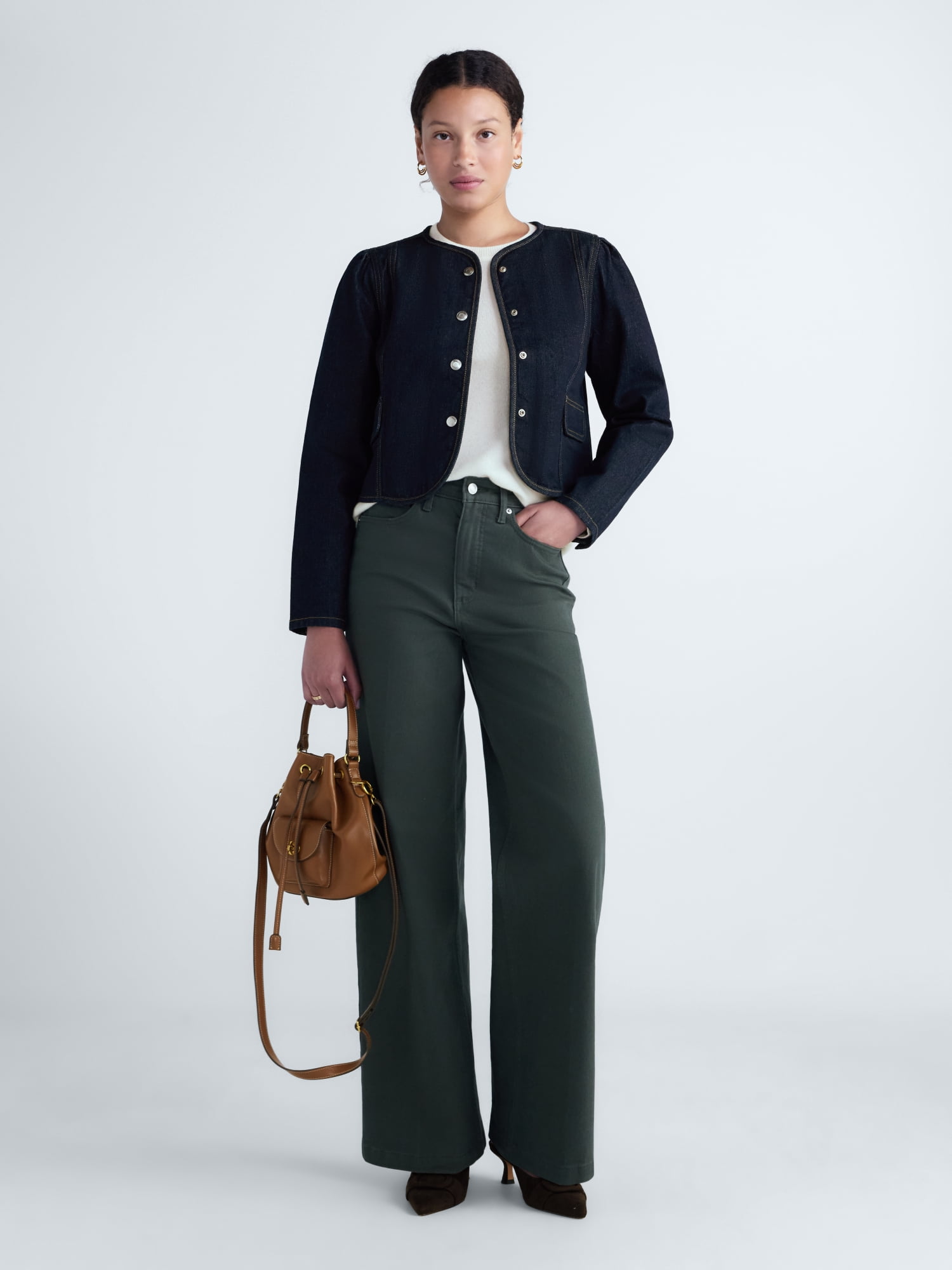 Free Assembly Women's Puff Sleeve Cropped Jacket with Long Sleeves, Sizes XS-XXL