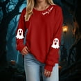 thumbnail image 2 of Jkety Halloween Shirt Women Halloween Sweatshirts for Women Ghost Pumpkin Long Sleeve Shirt Graphic Tees Fall Pullover Tops(Red,S), 2 of 5