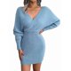 thumbnail image 3 of Vestido Mini de Punto Cruzado de Larga con de Murciélago para Cóctel para Mujer Azul L, 3 of 9