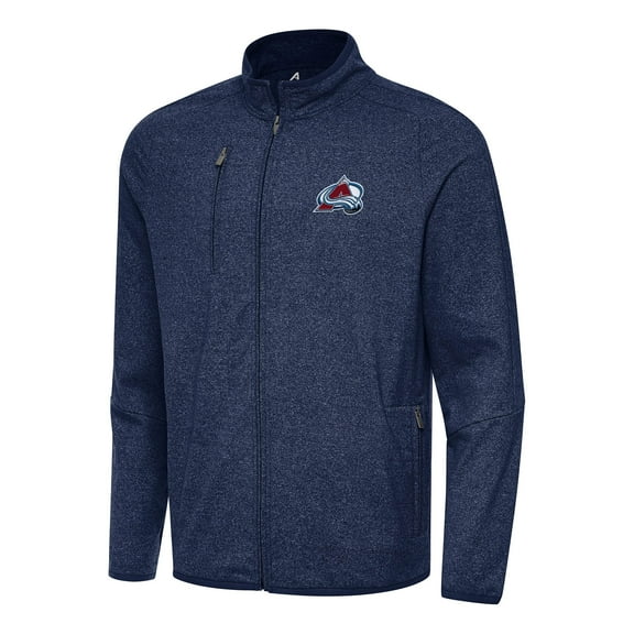 Men's Antigua Heather Navy Colorado Avalanche Hold-Up Full-Zip Tri-Blend Jacket