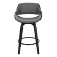 thumbnail image 2 of Armen Living Indoor Milan Adjustable Swivel Gray Faux Leather and Black Wood Bar Stool with Black Base, 2 of 6