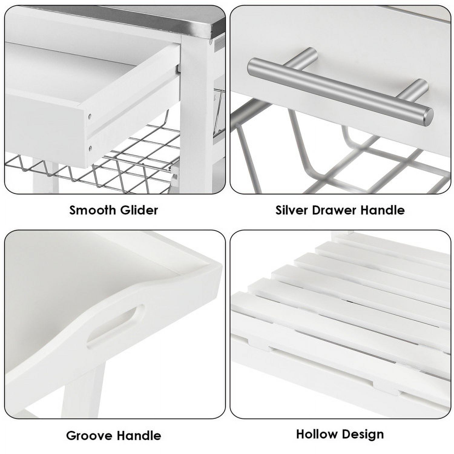 Finihen Rolling Cart, Kitchen Island Cart, Kitchen Island Cart with Stainless Steel Tabletop and Basket, for Kitchen, Dining Room, White Finihen Rolling Cart, Kitchen Island Cart, Kitchen Island Cart with Stainless Steel Tabletop and Basket, for Kitchen, Dining Room, White