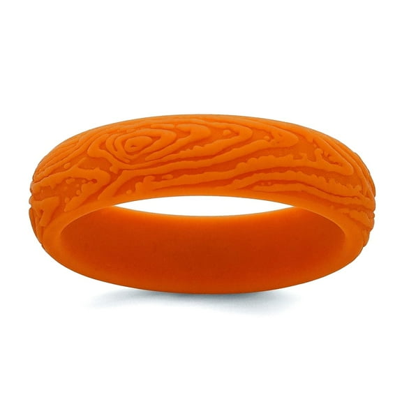 Silicone Pumpkin Orange 5.70mm Wood Grain Pattern Band Size 10 Ring for Women and Men