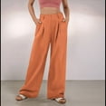 thumbnail image 4 of Pantalones de Traje Anchos para Mujer, Holgados, de Cintura Alta Elástica, Informales, Largos, Color Naranja y Rojo, Talla M, 4 of 7