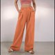 thumbnail image 4 of Pantalones de Traje Anchos para Mujer, Holgados, de Cintura Alta Elástica, Informales, Largos, Color Naranja y Rojo, Talla S, 4 of 7