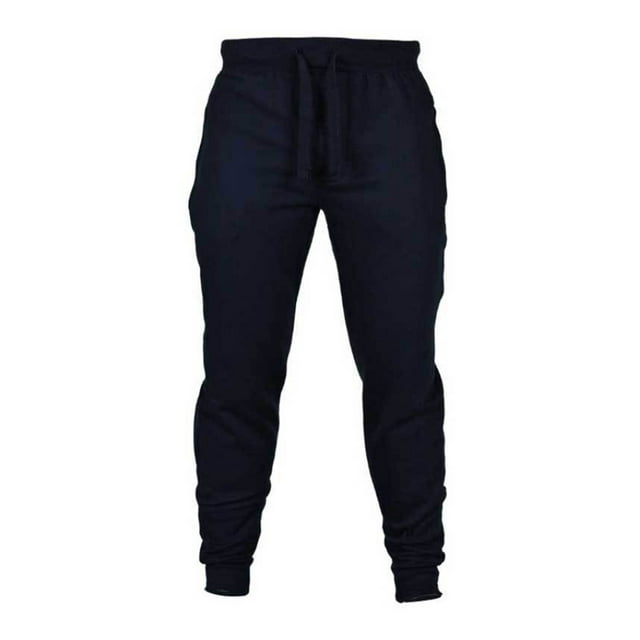 MAWCLOS Men Trousers Drawstring Jogger Pants Elastic Waist Bottoms Slim Fit Exercise Tapered Sweatpants Navy Blue L