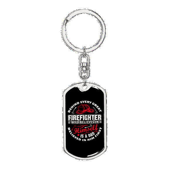 Behind Every Great Firefighter Stainless Steel or 18k Gold Premium Swivel Dog Tag Keychain