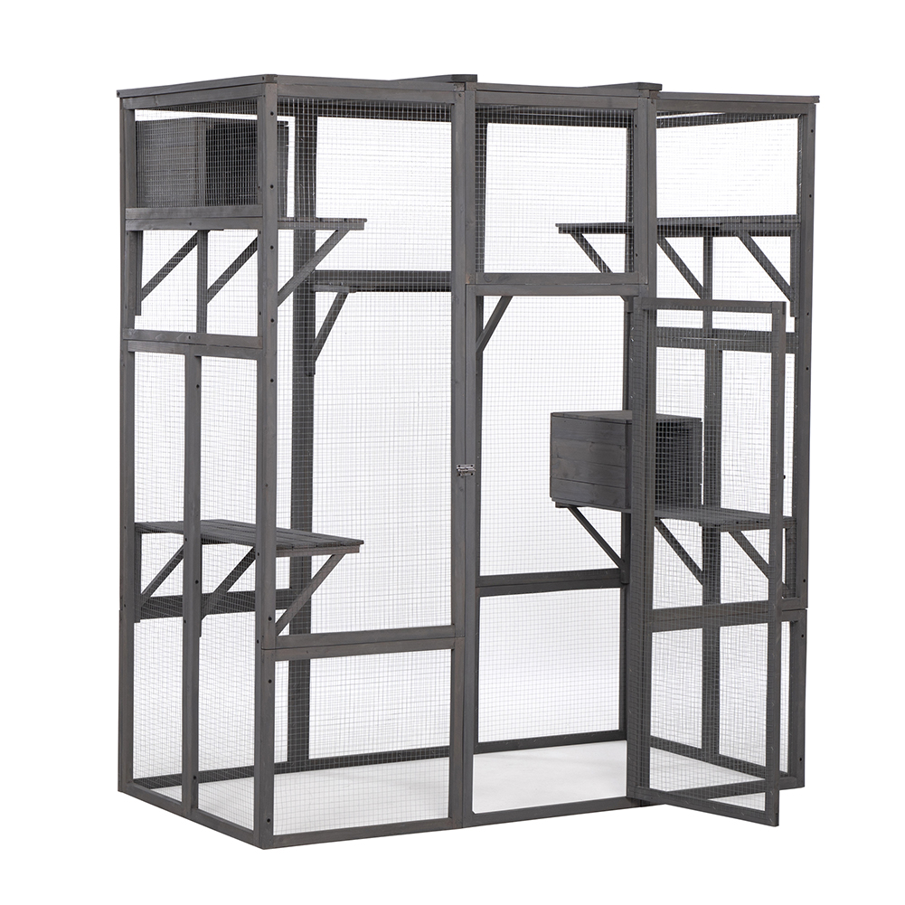Spaco Spacious Cat Playpen with 2 Condos & 5 Platforms - Fir Wood & Galvanized Mesh - Outdoor Use