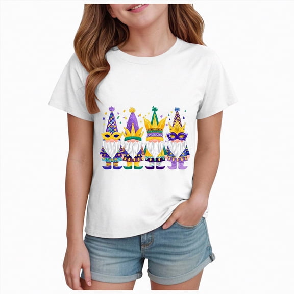 Taybagh Short Sleeve T Shirts for Girls Carnival Print Top Clothes for Girls 10-12 Summer Kids Bright Graphics Shirt Party