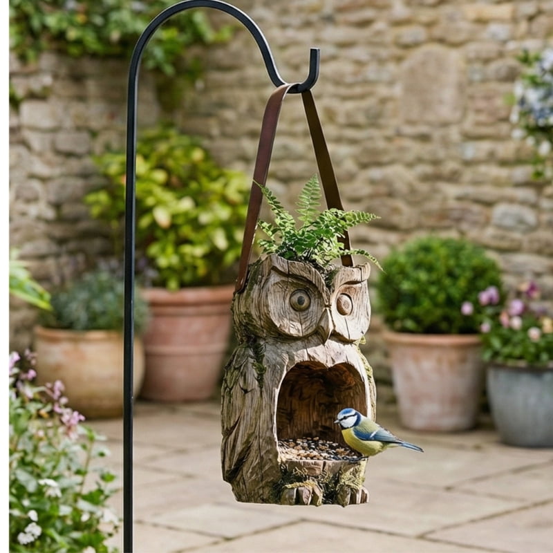Zecic Outdoor Bird Feeder Large Capacity Resin Hummingbird Feeder Owl Shape Feeding