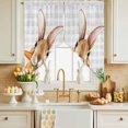thumbnail image 4 of Easter Bunny Swag Valance Curtains Watercolor Brown Rabbit Eating Carrots Light Grey Plaid Rod Pocket Swag Curtains Small Window Treatments for Kitchen Bathroom Bedroom 36" W x 36" L, 2 Panels, 4 of 9