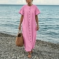 thumbnail image 5 of ClodeEU Women's Crew Neck Short Sleeve Maxi Dress with Pockets,Casual Loose Summer Vacation Dress Pink,Women's Plus M, 5 of 7