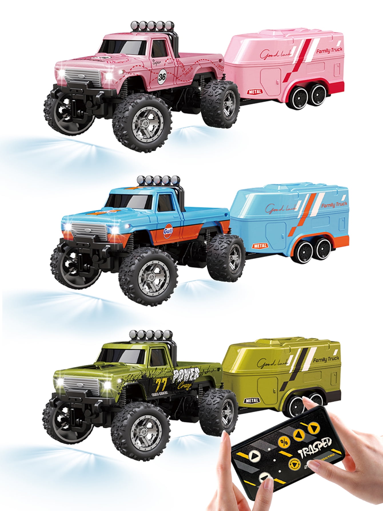 1: 64 Foot Trailer Remote Control Car, 2.4G Three-Speed Control, Alloy Anti-Fall Body, Perfect for Children's Gifts and Festival Gifts