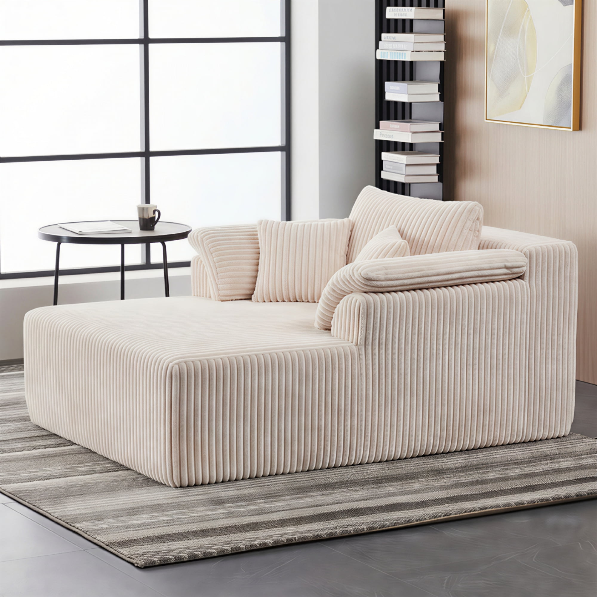 ChenyueFurn 60" Oversized Indoor Chaise Lounge Chair - Corduroy Boneless Cloud Sofa Bed with Deep Seat, No Assembly Required,Beige