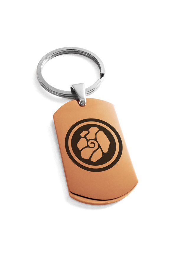 Stainless Steel Earth Element Rune Engraved Dog Tag Keychain Keyring