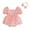 Pink, variant on Newborn Girl Outfit, Short Sleeve Heart Print A-line Romper Dress with Bowknot Headband Clothes