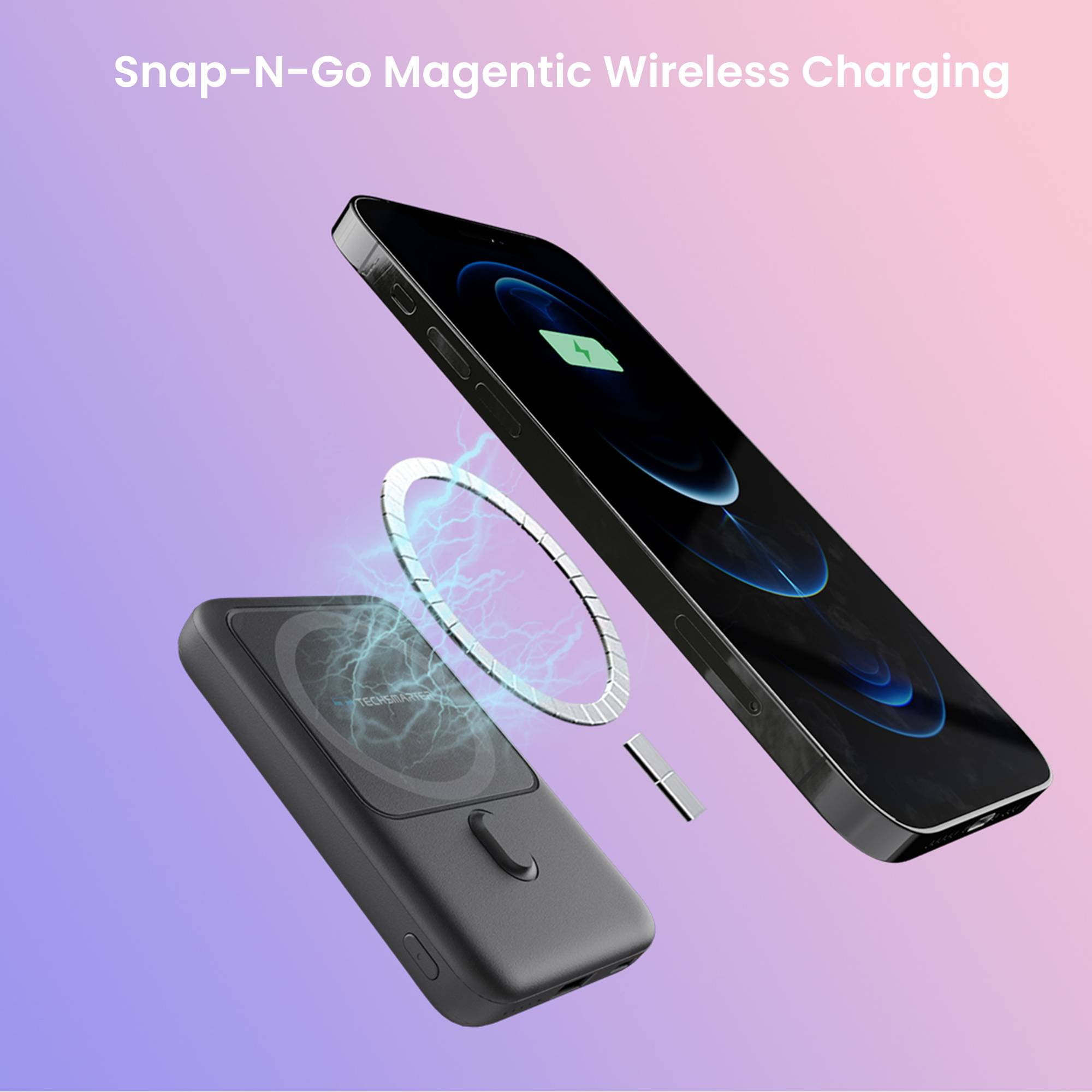 Techsmarter 10000mAh Magnetic Wireless Power Bank with Kickstand, Portable Charger for iPhone 12, 13, 14, 15 only