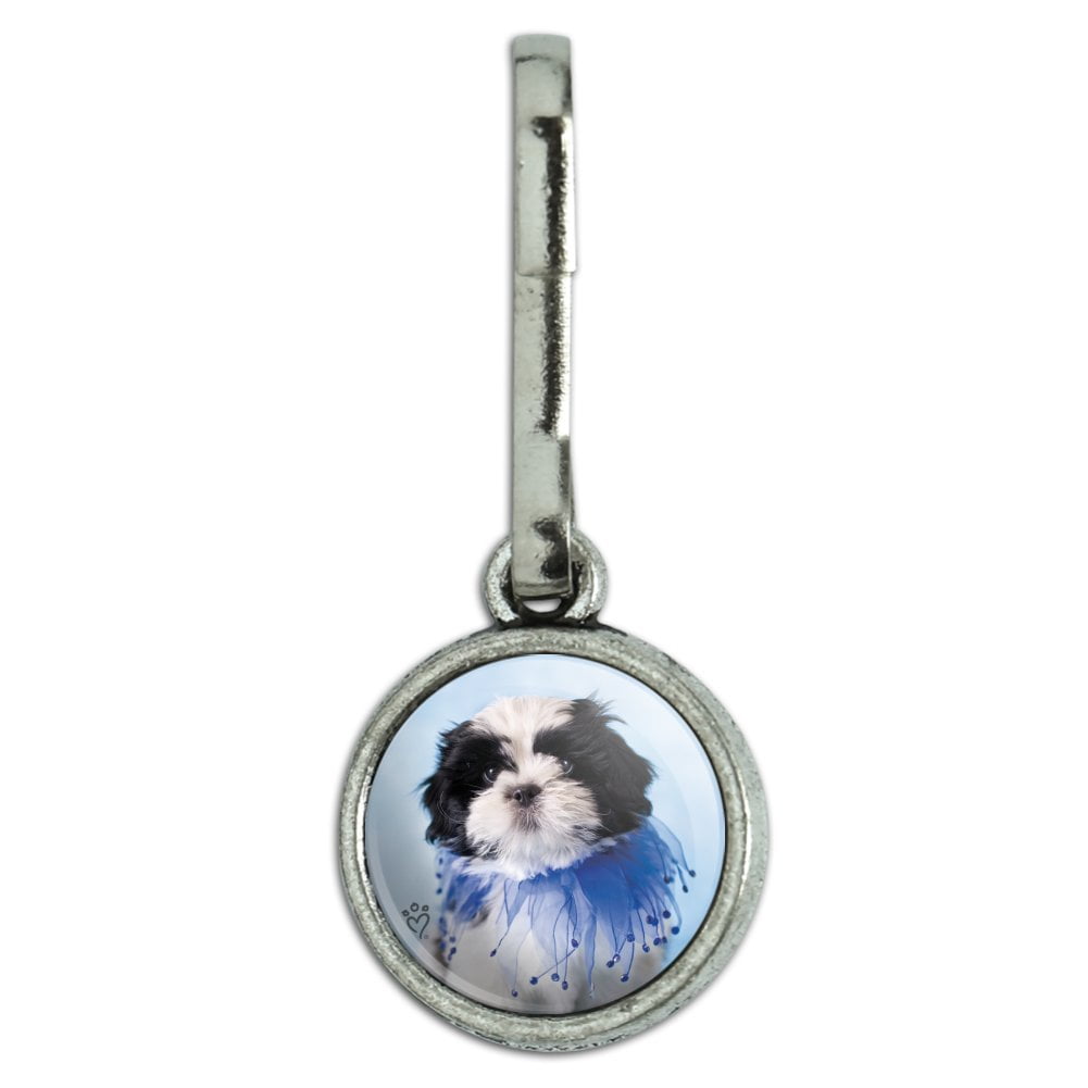 Shih Tzu Puppy Dog Jester Blue Antiqued Charm Clothes Purse Suitcase Backpack Zipper Pull Aid