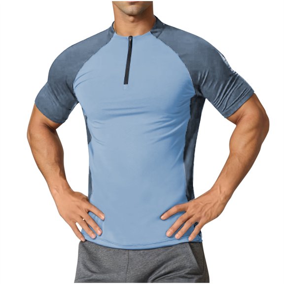 Generic Men's Short Sleeve Workout Shirts Quarter Zip Sports T-Shirt Quick Dry Moisture Wicking Athletic Gym Running Tops
