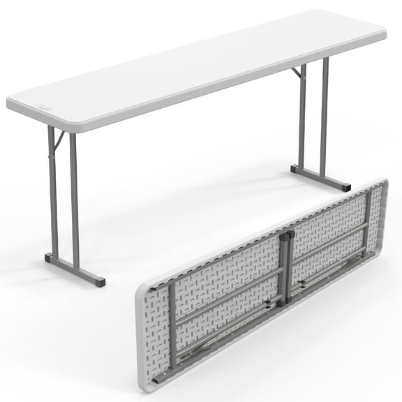 Ktaxon 6Ft Folding Narrow Table, Plastics Portable Long Table with Carrying Handle for Indoor Outdoor Patio Porch Garden, White