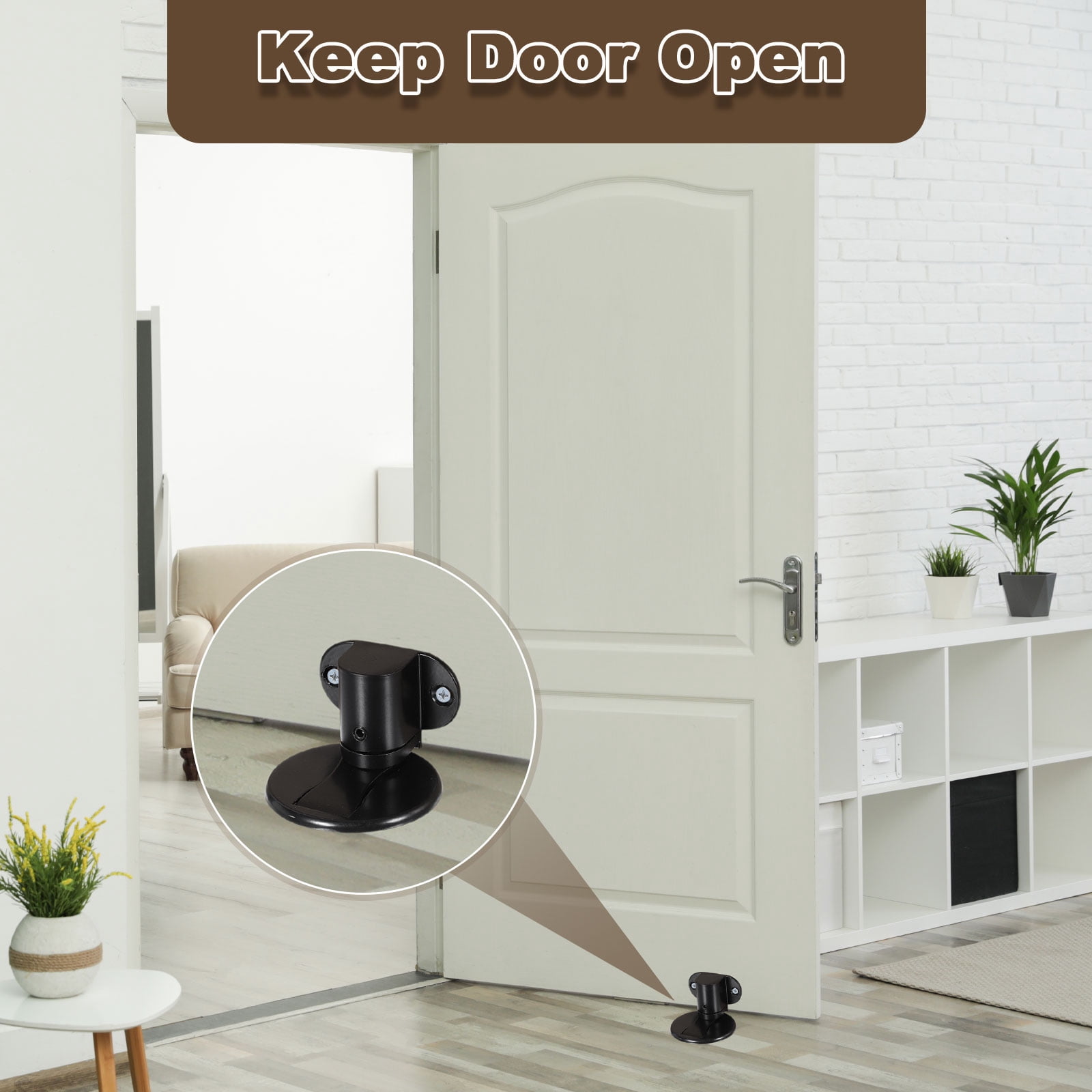 2Pcs Magnetic Door Stopper, Adjustable Floor Door Stop with Adhesive Tape Black