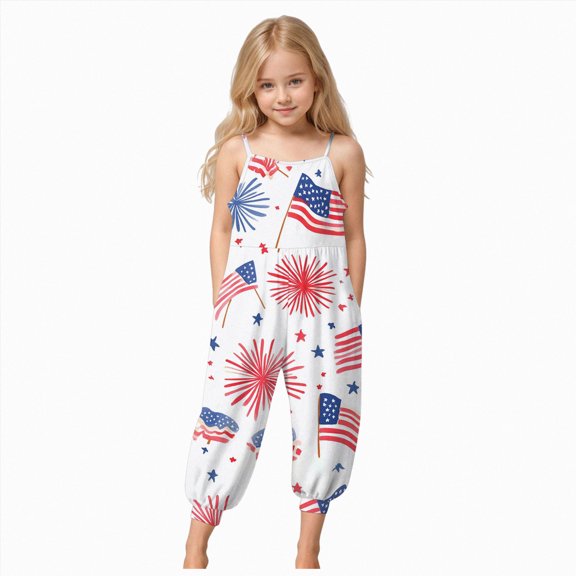 dmqupv 4th of July Clothing for Baby Toddler Baby Girl Jumpsuit One Piece Sleeveless Strap Romper Summer Outfit Clothes Light Blue,7-8 Years