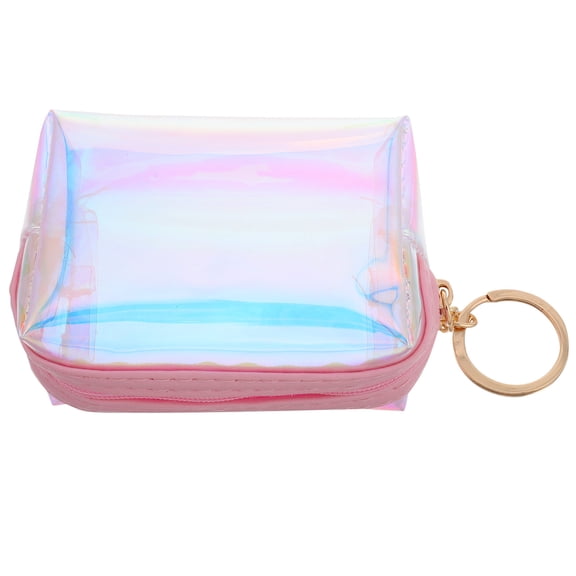 FESTFENDS Pink PVC Transparent Wallet Keychain Iridescent Pouch for Students