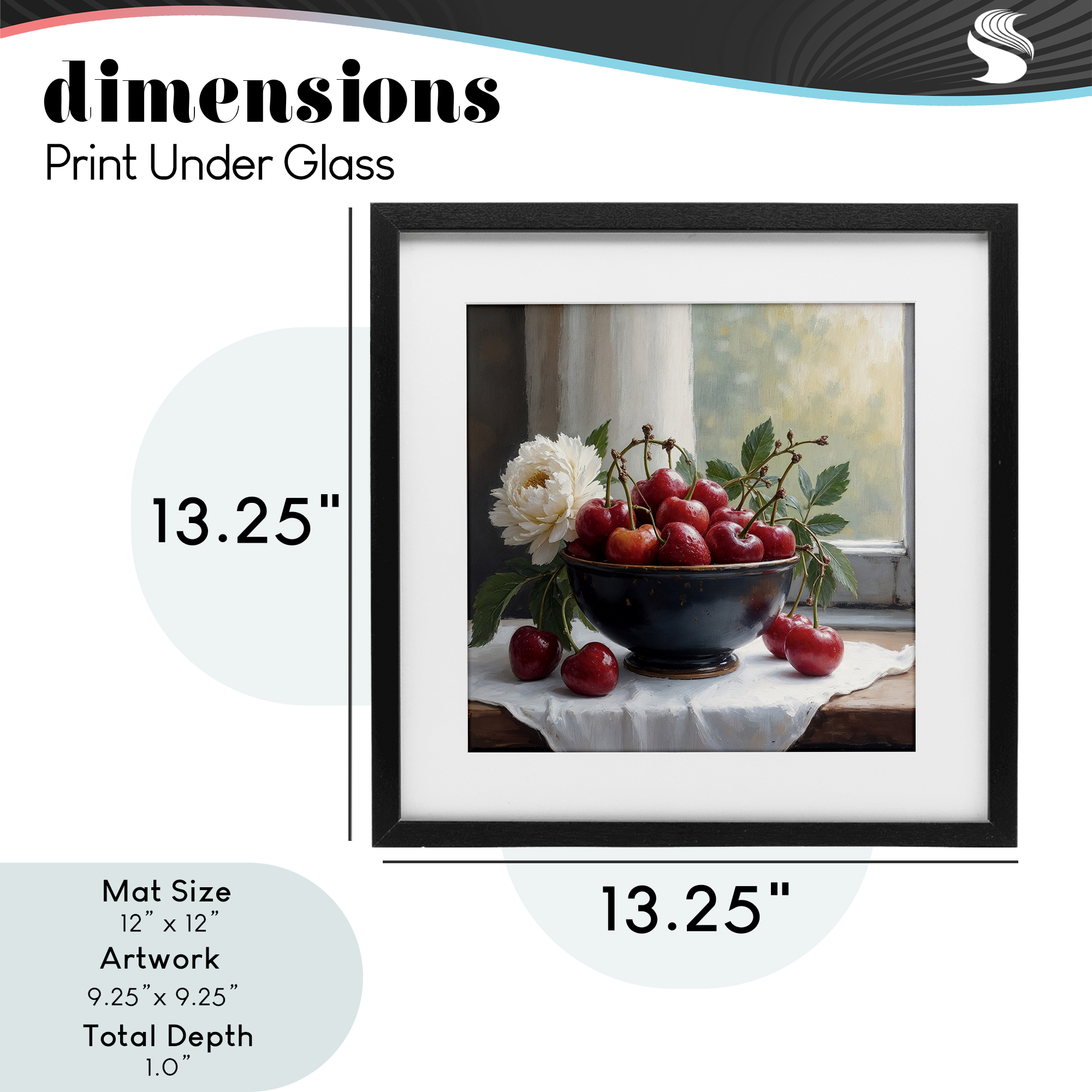 Cherry & Blossom Still Life Black Framed Print Under Glass, design by Lettered and Lined