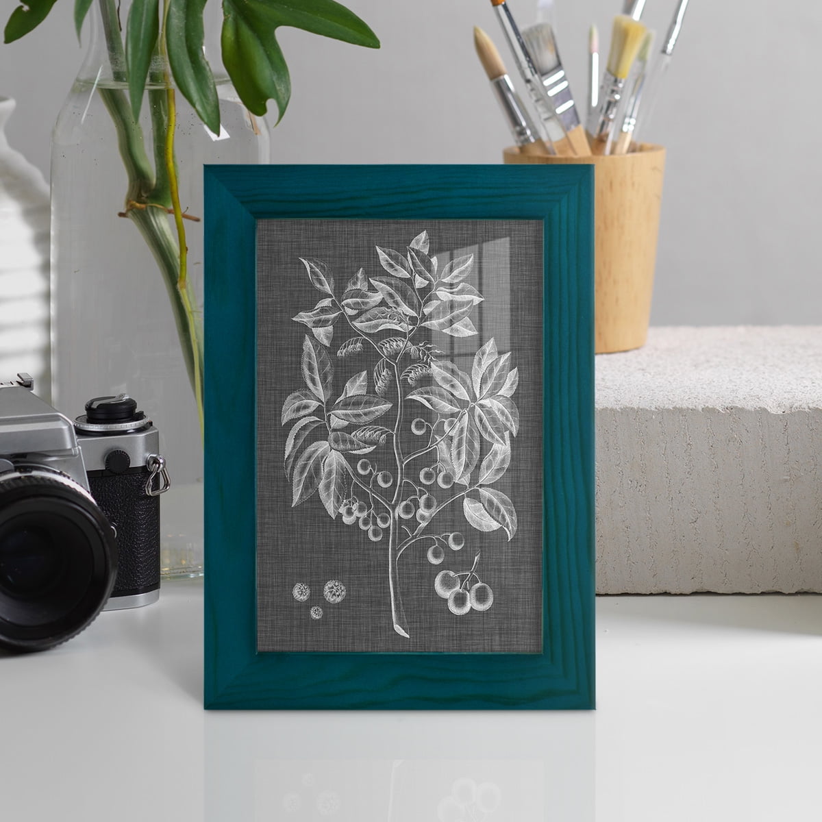 Graphic Foliage VI - Framed Print w/glass - Ocean Blue