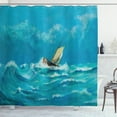thumbnail image 1 of Sailboat Shower Curtain, Oil Painting Style Lonely Sailing Ship Struggling in Stormy Weather, Fabric Bathroom Set with Hooks, 69W X 70L Inches, Blue Baby Blue Cream, by Ambesonne, 1 of 3