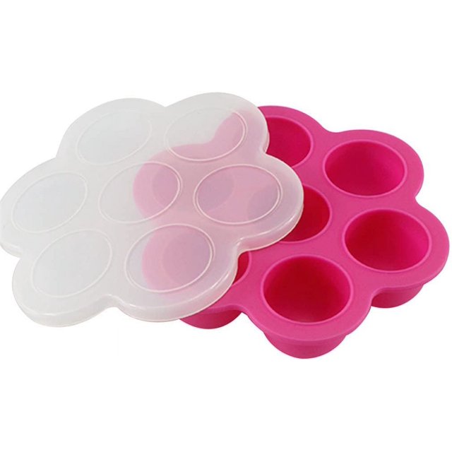 Bandeja de Silicona con Compartimentos para Comida Bebé, Contenedor, Papelera con Tapa para Congelador, Transportable, Sin BPA, Silicona, Rosa Rojo, Talla Única