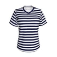 thumbnail image 2 of Uemuo Navy Blue And White Stripes Printed Women's Classic V-Neck T-Shirt - Soft, Breathable, Moisture-Wicking, Perfect for Casual, Office, Travel, and Everyday Wear-Large, 2 of 5