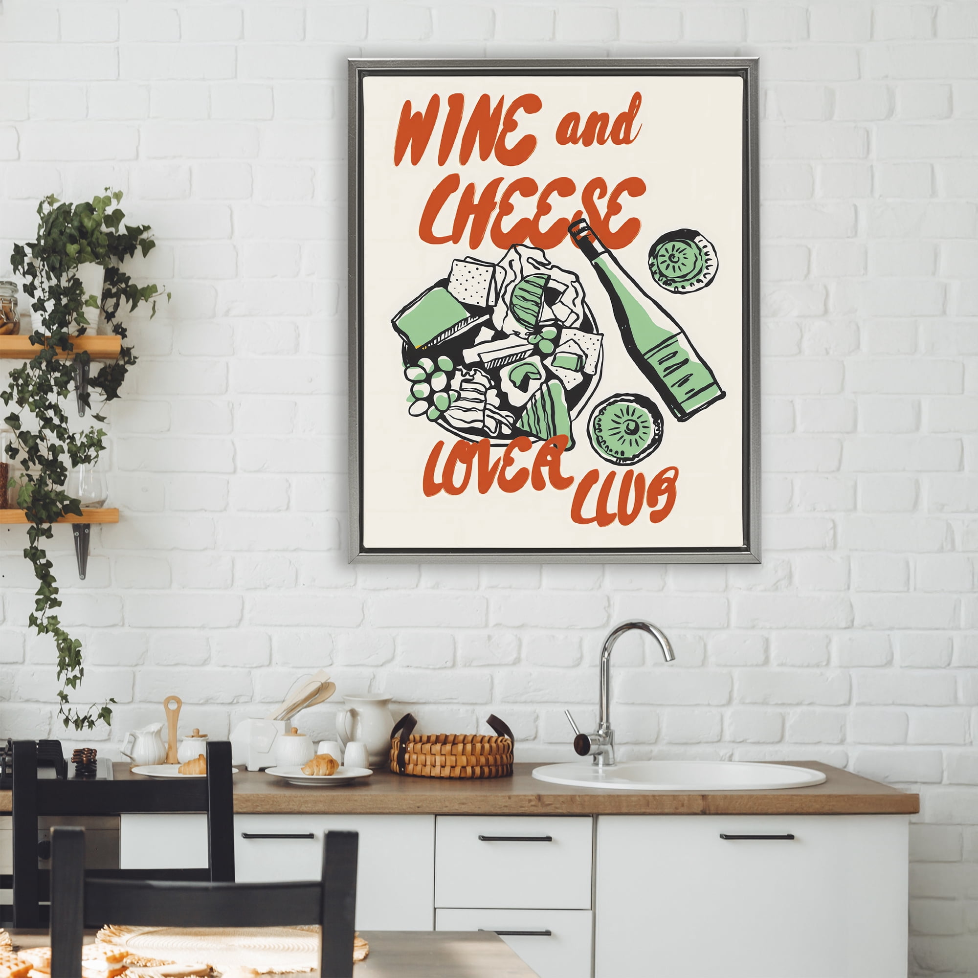 Stupell Industries Wine & Cheese Lover Club Gray Framed Floater Canvas Wall Art, design by The Prints Vibe