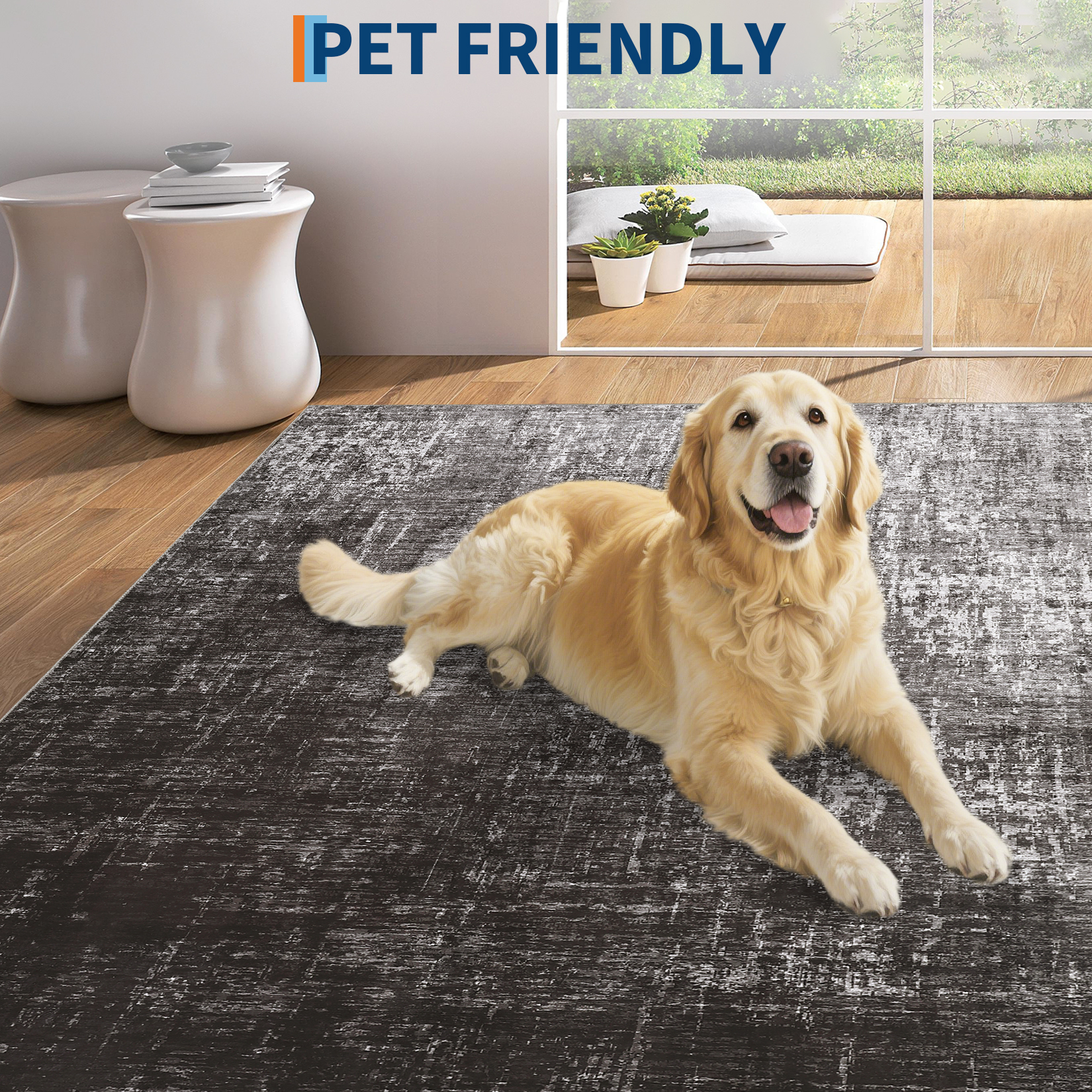 GlowSol 9'x12' Modern Abstract Area Rug Non Slip Low Pile Soft Accent Rugs Washable Rug for Living Room Bedroom, Black Gray